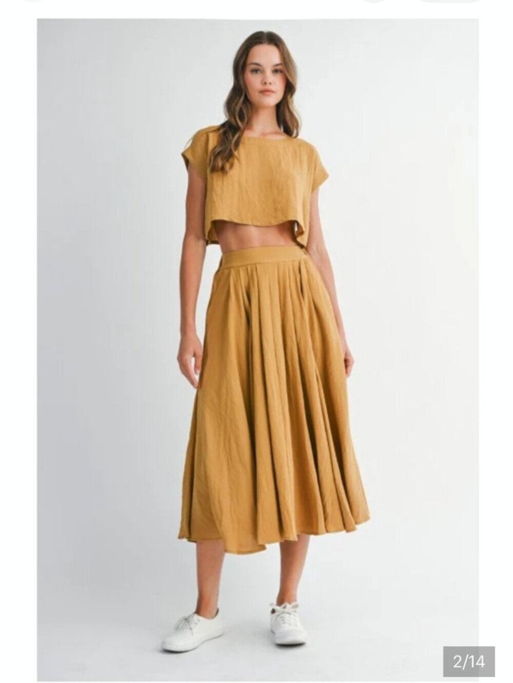 Mable linen blend top and pleated midi skirt